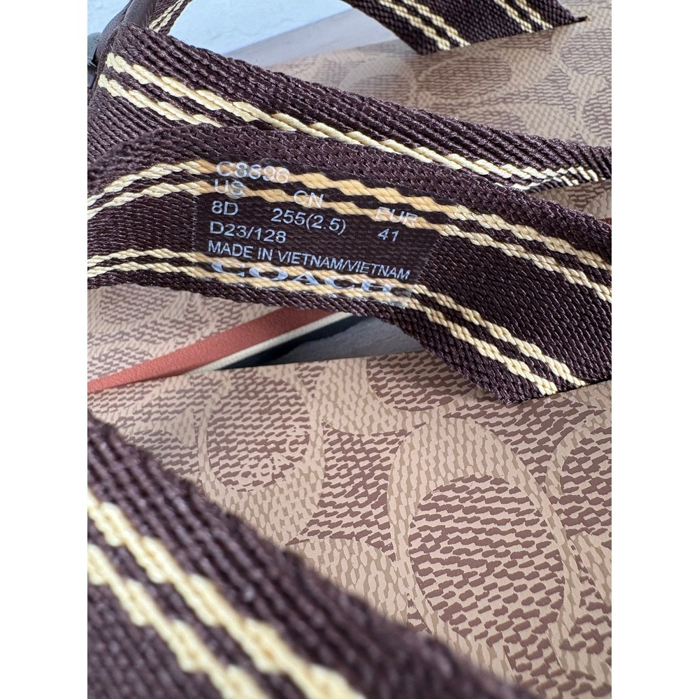 Coach Mens Sig Webbing Flip Flop Tan Signature C8896 Sandal Size 8 D - Picture 6 of 8